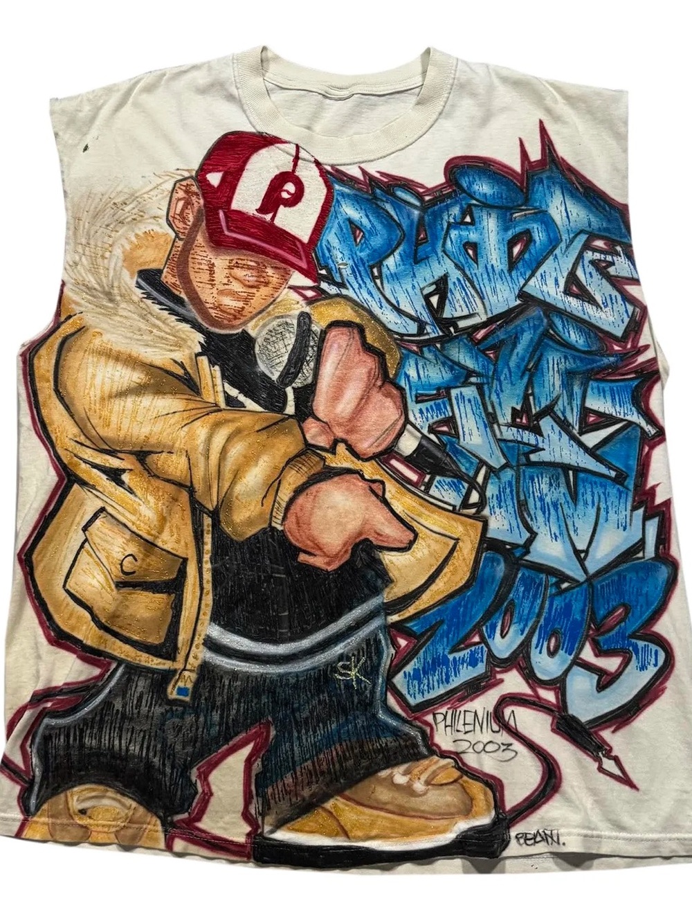 Vintage Airbrushed Graffiti Philenium 2003 Cut Off T Shirt (Size L)